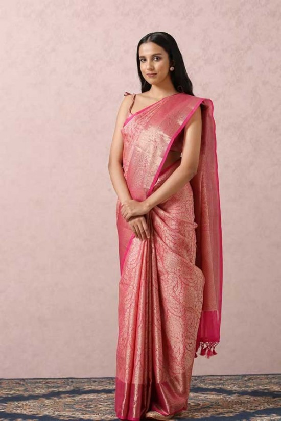 Pink Zari Weaved Saree