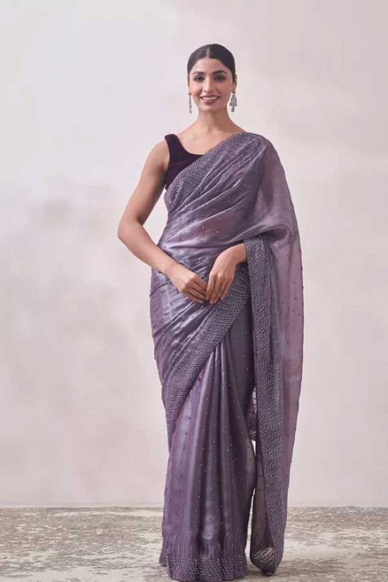 Lilac Stone Embellished Saree